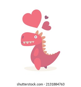 Dinosaur in love. Cute dinosaur and hearts. Dinosaur cartoon character illustration. Part of set.