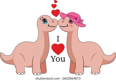 Dinosaur I Love You Heart Couple Illustration