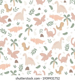 dinosaur in a lovely pattern in neutral colors in a seamless repeat pattern.