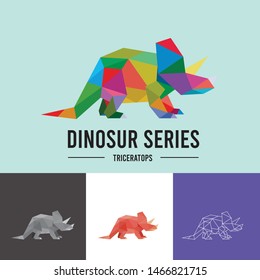 DINOSAUR LOW POLY LOGO ICON SYMBOL SET. TRIANGLE GEOMETRIC POLYGON