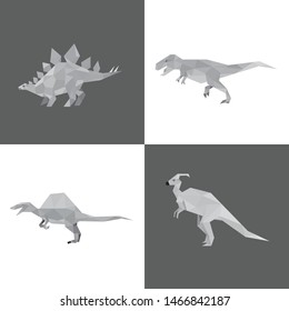 DINOSAUR LOW POLY LOGO ICON SYMBOL SET. TRIANGLE GEOMETRIC POLYGON