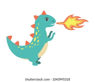 Dinosaur making fire image, dinosaur with spikes and angry look, prehistoric creature and danger vector illustration, isolated on white background
