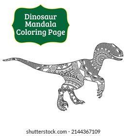 Dinosaur Mandala Coloring Page  Isolated On White Background .