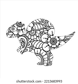 Dinosaur Mandala Coloring Page. Zentangle style .dino coloring page for kids and adults