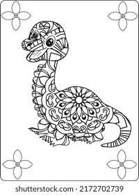 Dinosaur Mandala Coloring Pages. Zentangle style. Dinosaur black and white lines. Coloring book for adults vector illustration. Anti-stress coloring for adult. Zentangle style. Black and white lines. 