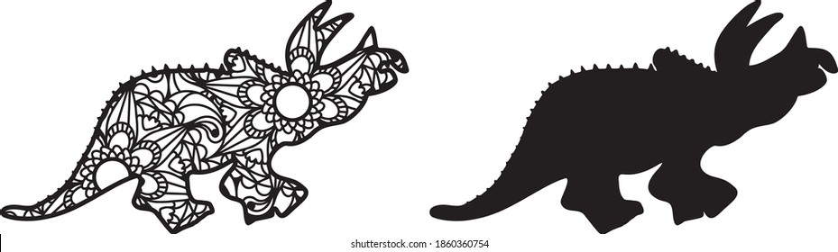 Dinosaur mandala isolated on white background. Vector illustration. Dinosaur Mandala for Silhouette Cameo and Cricut.