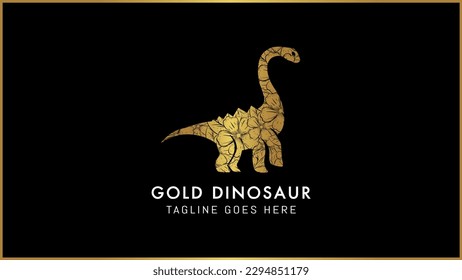 Dinosaur mandala ornament vector logo. Dinosaur historic reptile animal icon in Zen boho style. Dinosaur cut with flower pattern. Flower Ethnic drawing.