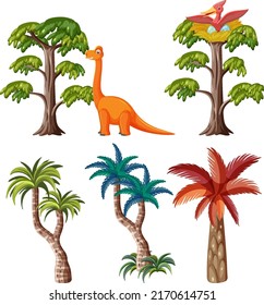 Dinosaur and many trees set illustration