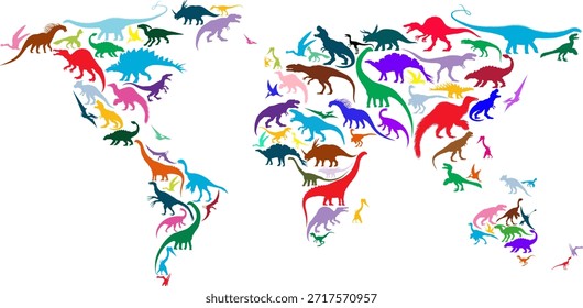 Mapa de Dinosaurios del Mundo - Ilustración vectorial