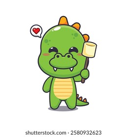 dinosaur mascot cartoon character vector illustration eating marshmallow.
Design element for poster, brochure, web, mascot, sticker, logo and icon.