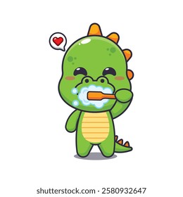 dinosaur mascot cartoon character vector illustration brushing teeth.
Design element for poster, brochure, web, mascot, sticker, logo and icon.