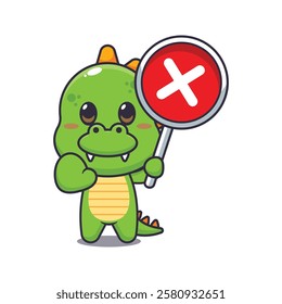 dinosaur mascot cartoon character vector illustration with wrong sign. design element for poster, brochure, web, mascot, sticker, logo and icon.