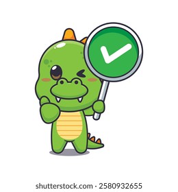 dinosaur mascot cartoon character vector illustration with correct sign.
Design element for poster, brochure, web, mascot, sticker, logo and icon.