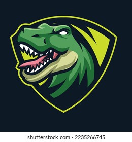 Dinosaur mascot head logo, esport logo green. T-rex monster.