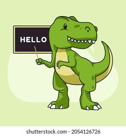 Dinosaur mascot logo design illustration. Tyrannosaur T-Rex teaching with blackboard.