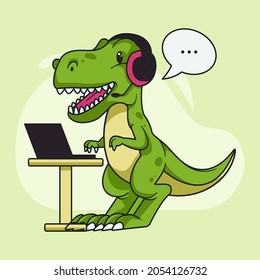 Dinosaur mascot logo design illustration. Tyrannosaur T-Rex as an operator and customer service. 