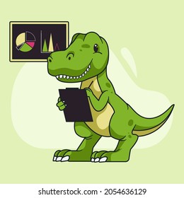 Dinosaur mascot logo design illustration. Tyrannosaur T-Rex doing presentation with chart and graph