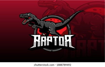 Vector de mascota de dinosaurio. Raptores de Dino rotan logo deportivo