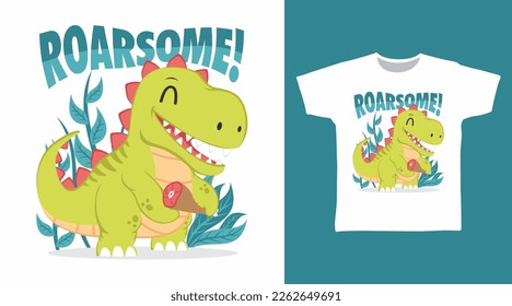 Dinosaur with meat cartoon tshirt arts design