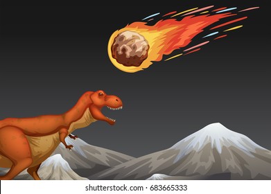 Dinosaur and meteror crashing earth illustration