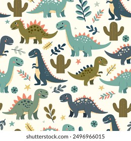 Dinosaur minimal cartoon seamless pattern background