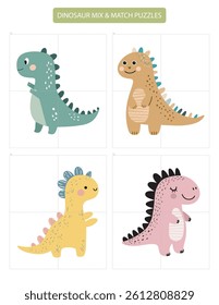 Dinosaur mix and match puzzles for kids. Matching Activity for toddler and preschool children