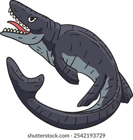 Dinosaur Mosasaurus Cartoon Colored Clipart