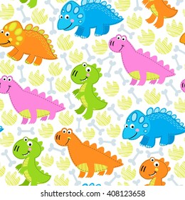 Dinosaur  multicolored vector seamless pattern. Dinosaur vector background. Childish vector design.