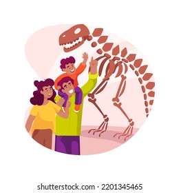 Dinosaur Museum Isolated Cartoon Vector Illustration. Family Looking At Life-size Dinosaur Skeleton, Natural History Museum, Travel Together, Field Trip, Happy Kids In Dino Park Vector Cartoon.