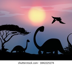 Dinosaur in nature background illustration