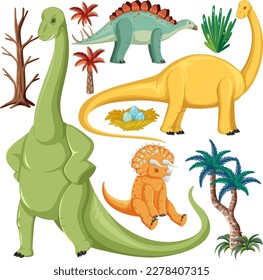 Dinosaur and Nature Elements Vector Collection illustration