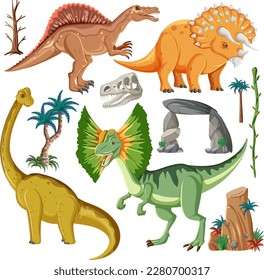 Dinosaur and Nature Elements Vector Collection illustration