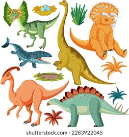 Dinosaur and Nature Elements Vector Collection illustration