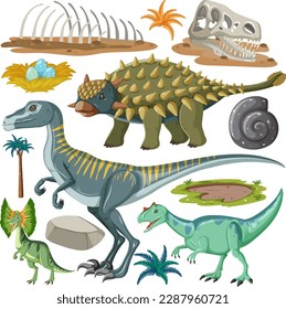 Dinosaur and Nature Elements Vector Collection illustration