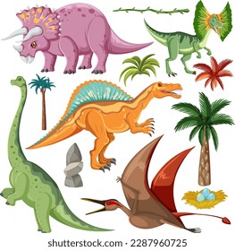 Dinosaur and Nature Elements Vector Collection illustration