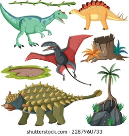 Dinosaur and Nature Elements Vector Collection illustration