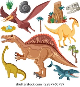 Dinosaur and Nature Elements Vector Collection illustration