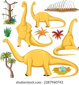 Dinosaur and Nature Elements Vector Collection illustration