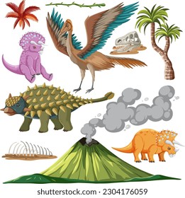 Dinosaur and Nature Elements Vector Collection illustration