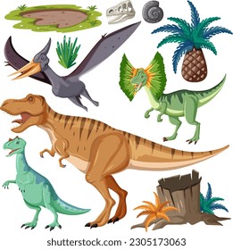 Dinosaur and Nature Elements Vector Collection illustration