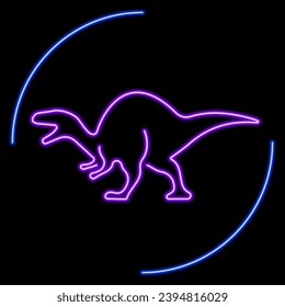 dinosaur neon sign, modern glowing banner design, colorful modern design trend on black background. Vector illustration.