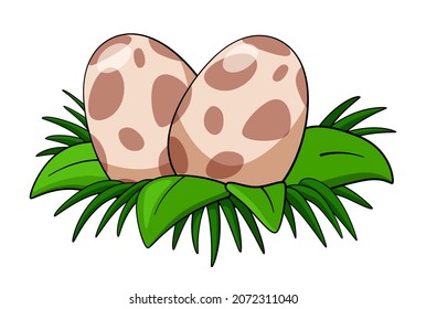 Dinosaur nest. Two brown spotted eggs in cartoon style