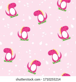 Dinosaur with nordic elements, seamless pattern background, vector illustration, animal cartoon pattern