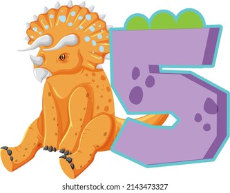A dinosaur with number five cartoon illustration