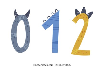 Dinosaur Number or Numeral with Spikes Isolated on White Background Vector Set