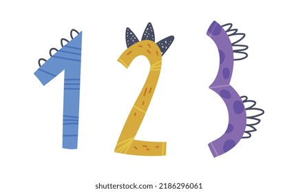 Dinosaur Number or Numeral with Spikes Isolated on White Background Vector Set