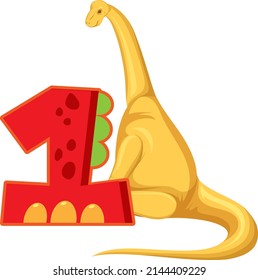 A dinosaur with number one cartoon illustration