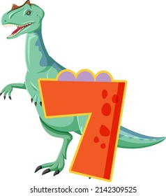 A dinosaur with number seven cartoon illustration