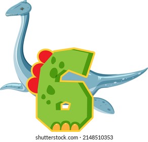 A dinosaur with number six cartoon illustration