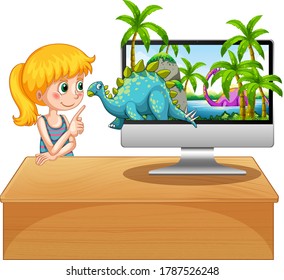 Dinosaur on computer screen background illustration